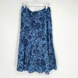 JM Collection Skirt Womens 12 Linen Blue Floral Peasant Boho‎ Lightweight Fairy